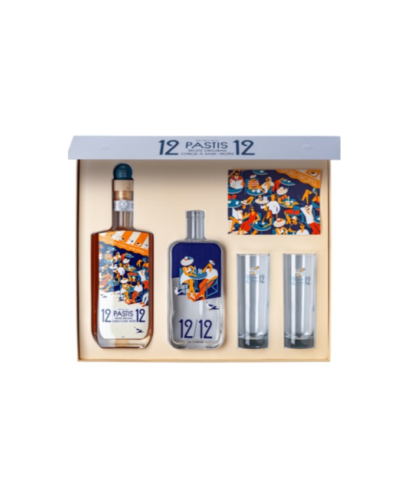 Pastis Coffret Pastis 12/12 Édition Terrasse + 1 Carafe + 2 Verres 70cl 45%