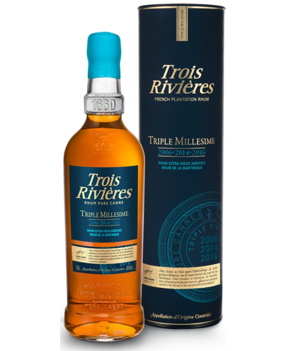 Rhum Trois Rivières Triple Millésime 2006 - 2014 - 2016 Tube 70cl 42%