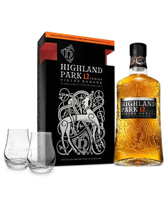 Highland Park Whisky - Single Malt Scotch Whisky - Orkney Islands 12 Jahre Box + 2 Gläser 70cl 40%