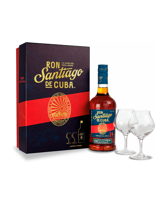 Coffret Rhum Santiago De Cuba 11 Ans Coffret 2 Verres 70cl 40%